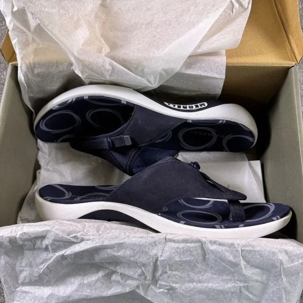 Merrell Nubuck Leather Comfort Thong Sandals Navy Women’s Size 10 Medium Q-Form
